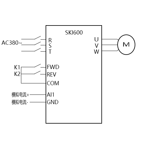 SK600三科变频器外部端子启停电流信号调速视频指导
